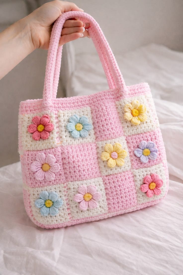 Crochet Flower Bag – Pink 🌸👜