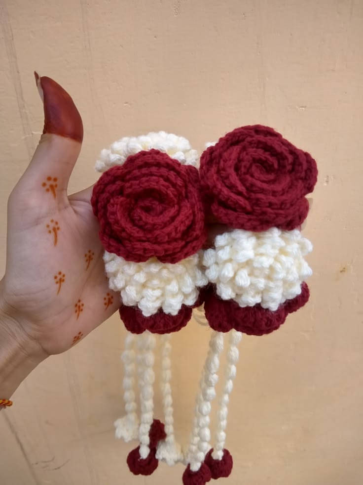 Red & White Bridal Crochet Gajray ❤️🤍