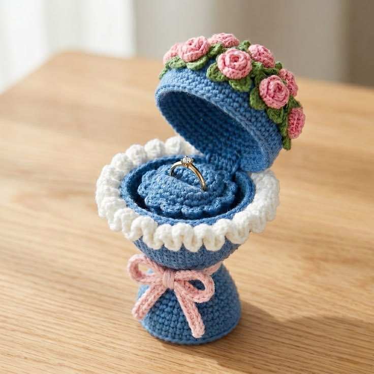 Cute Small Crochet Bouquet Ring Box 💐💍