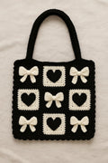 Black Granny Square Crochet Tote Bag