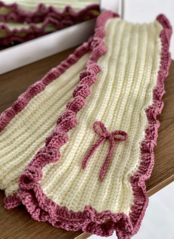 Off-White & Pink Crochet Scarf